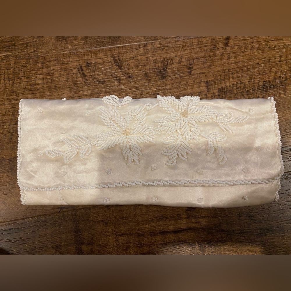 1960s off White Beaded Evening Clutch Vintage 60s Formal Purse Wedding Bag
